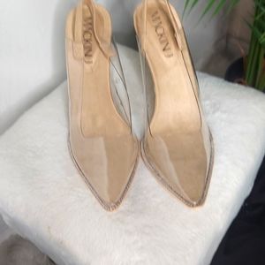 Beige clear heals sling backs